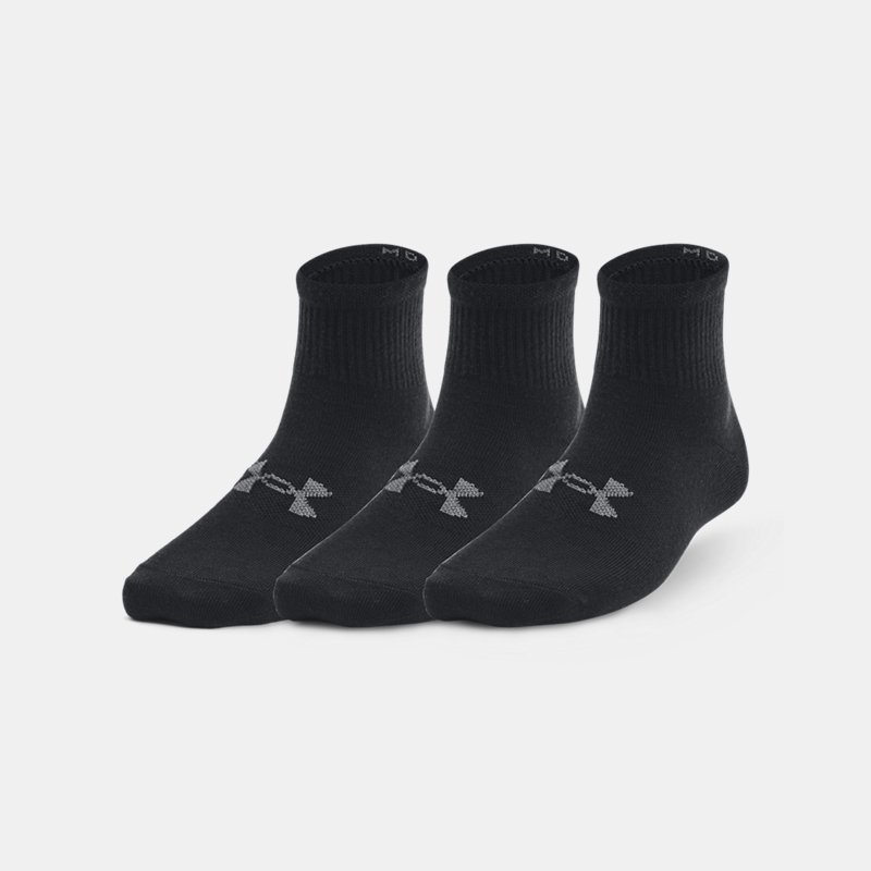 Kids'  Under Armour  Essential 3-Pack Q Under Armour rter Socks Black / Black / Pitch Gray M